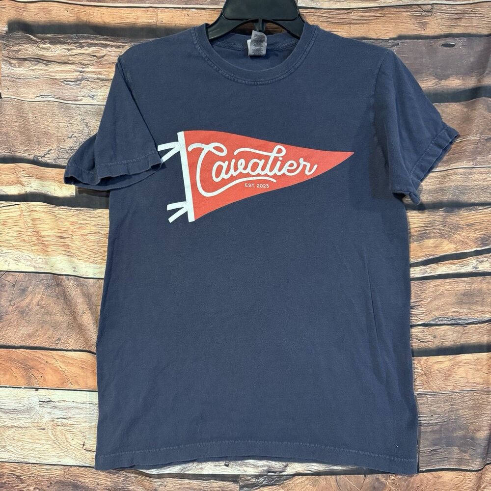 M&O Vintage T Shirt Mens Small Navy Blue Cavalier Pennant Graphic Tee Est 2023